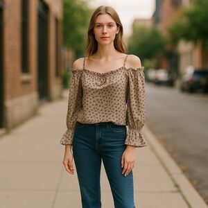 Blush Smocked Cropped Floral Peasant Pink Fairy Cottagecore Off Shoulder S